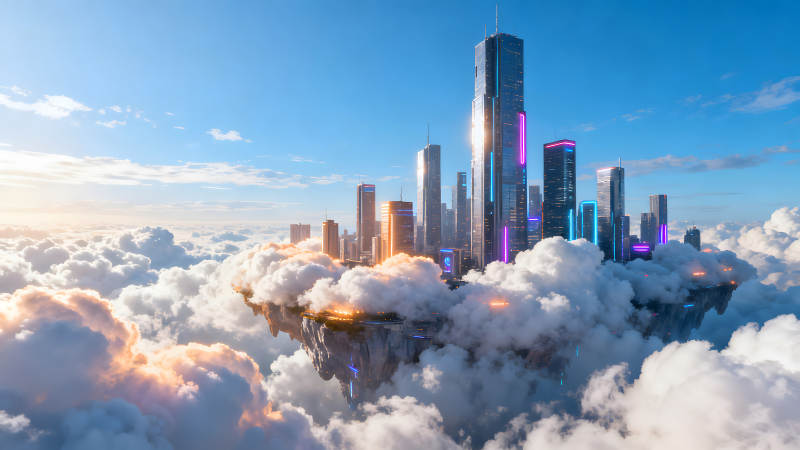 天空之城未來都市懸浮于云海之上-圖片