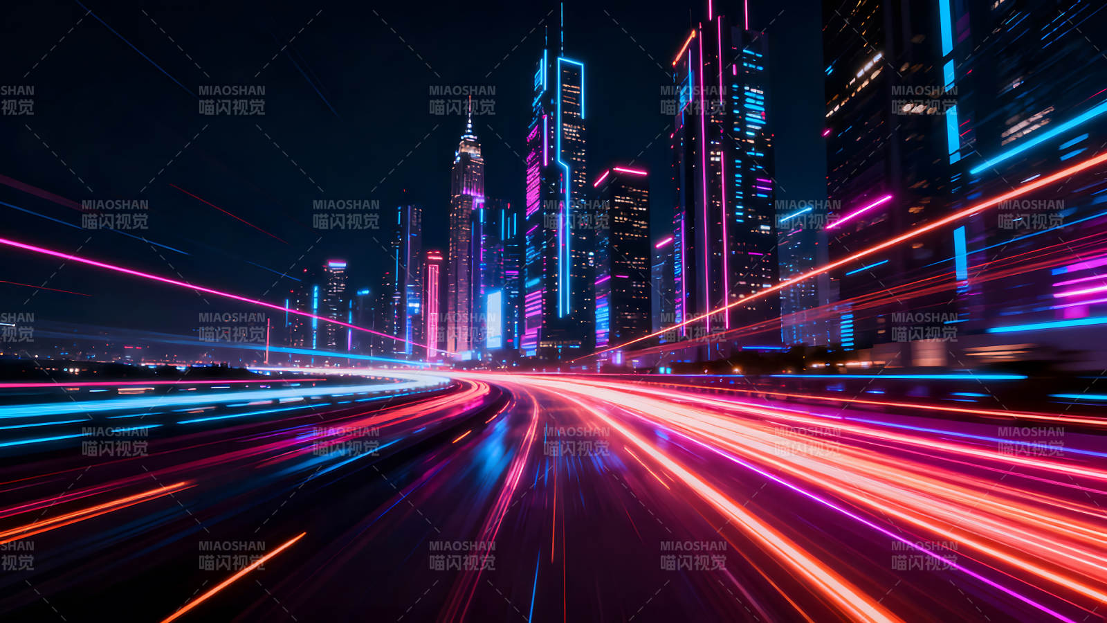 賽博朋克城市夜景霓虹燈光特效-圖片