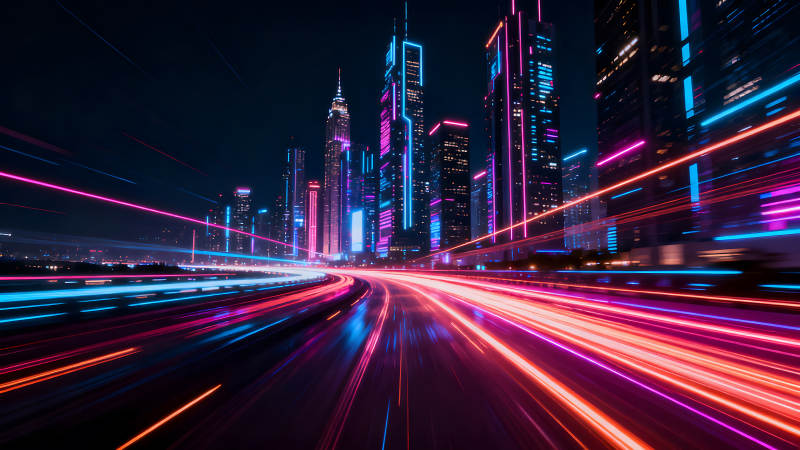 賽博朋克城市夜景霓虹燈光特效-圖片