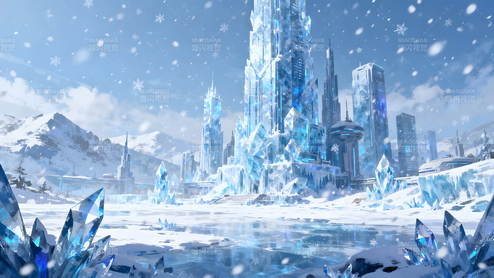 冰雪世界未来城市景象-图片