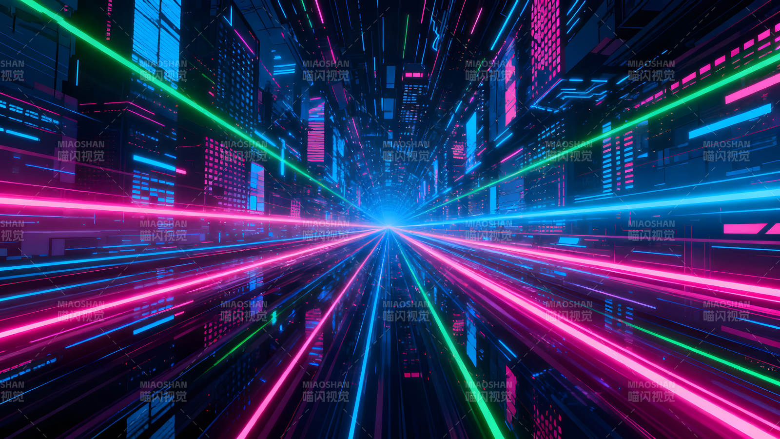 赛博朋克城市隧道霓虹灯光-图片