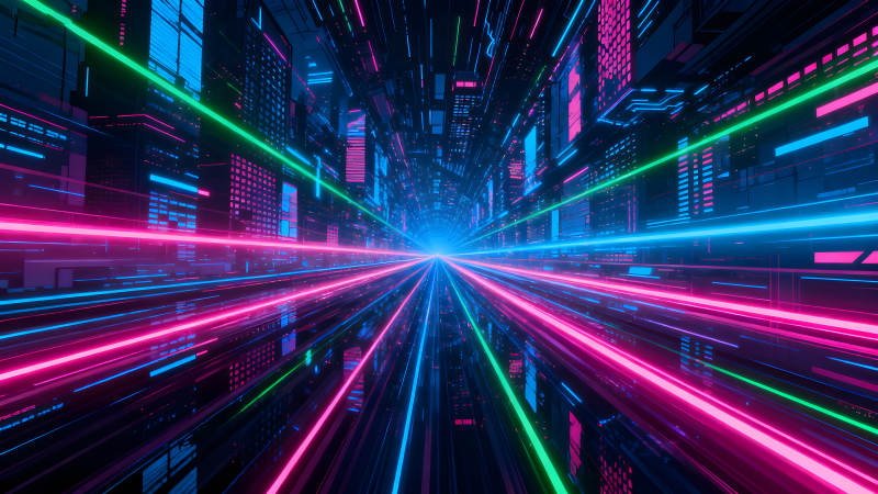 赛博朋克城市隧道霓虹灯光-图片