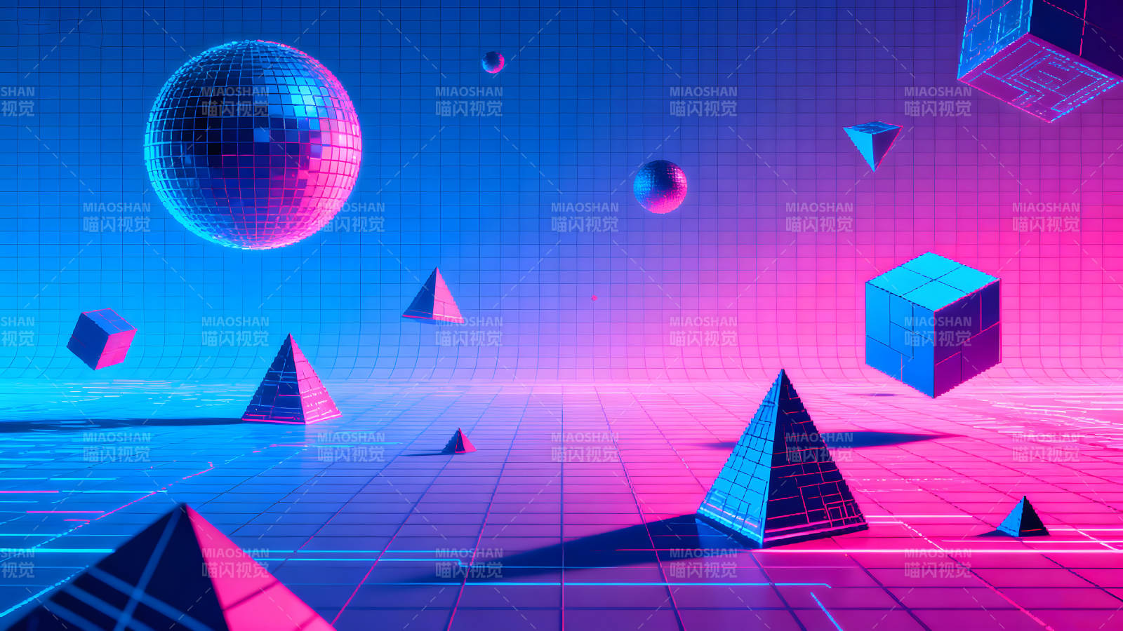 赛博朋克风格几何图形场景-图片