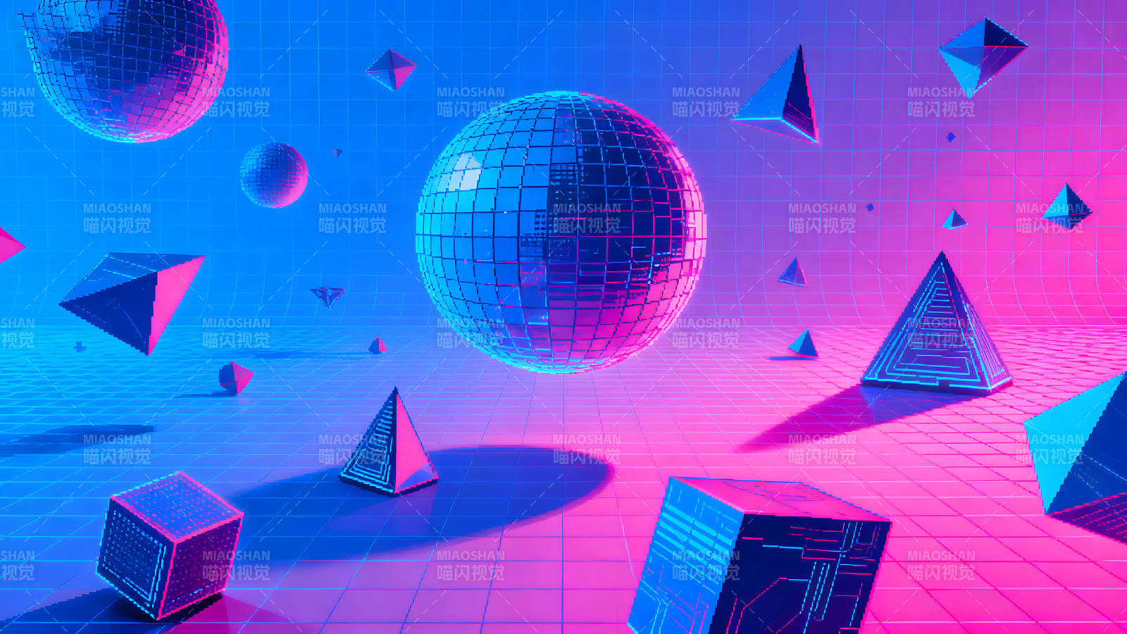 赛博朋克风抽象几何场景-图片