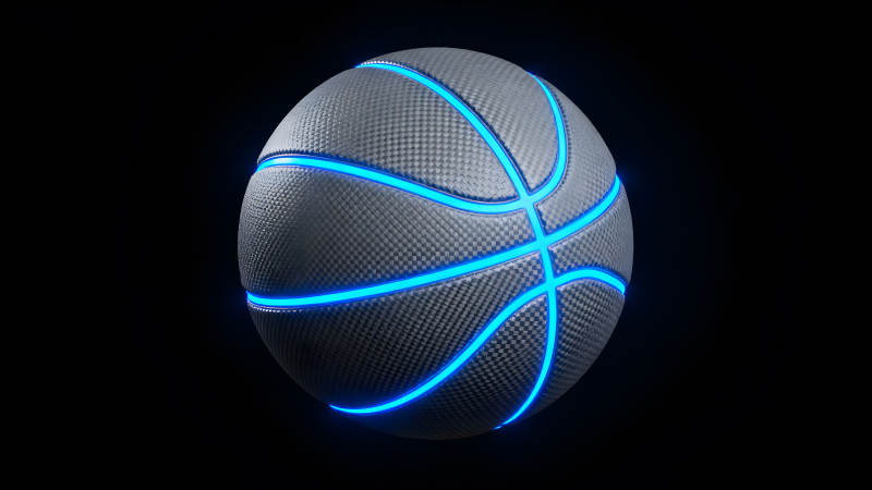 发光的篮球在黑暗中-图片