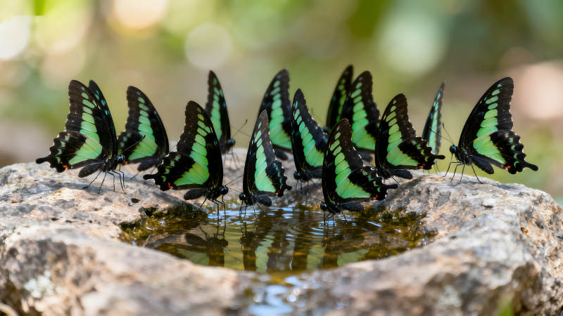 蝴蝶饮水绿色翅膀色彩鲜艳-图片