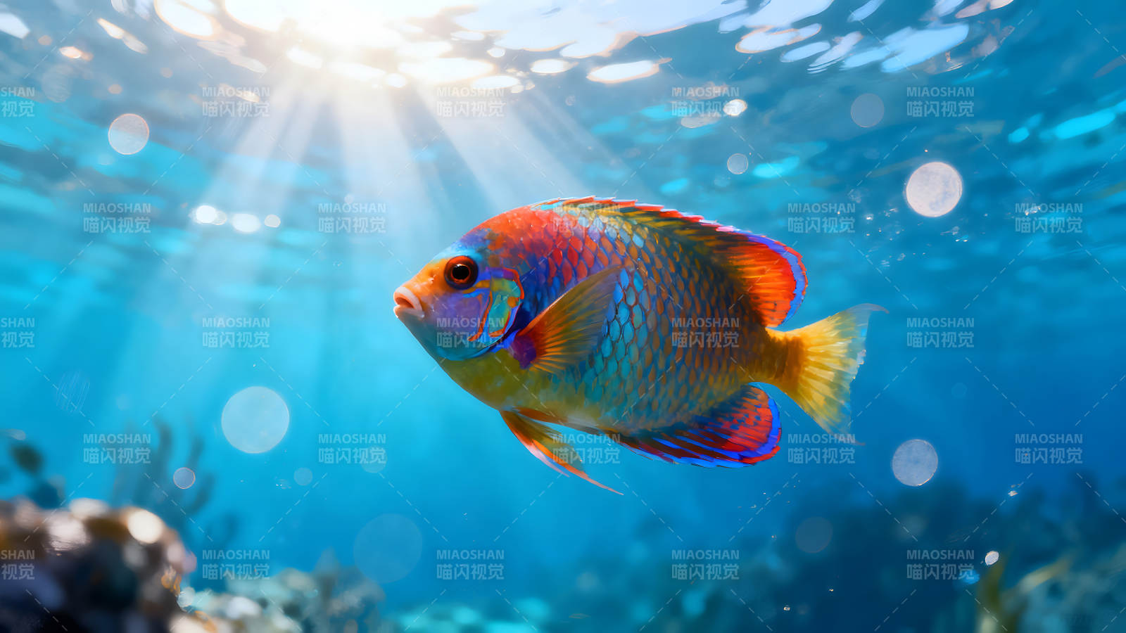 水中彩鱼阳光洒下-图片