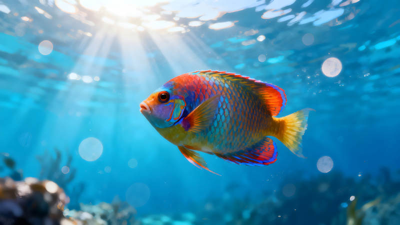水中彩鱼阳光洒下-图片