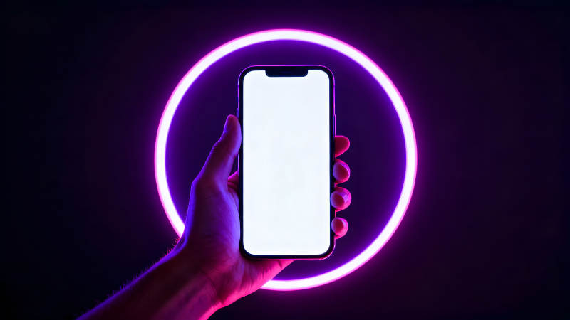 手持手机在紫光圈中-图片