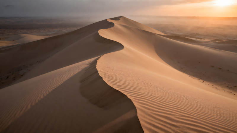 沙漠沙丘曲线的光影-图片