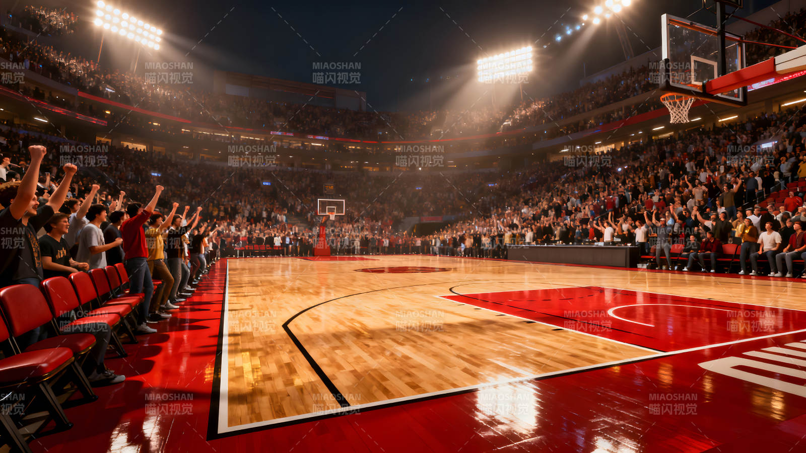 篮球赛现场球迷欢呼雀跃气氛热烈-图片