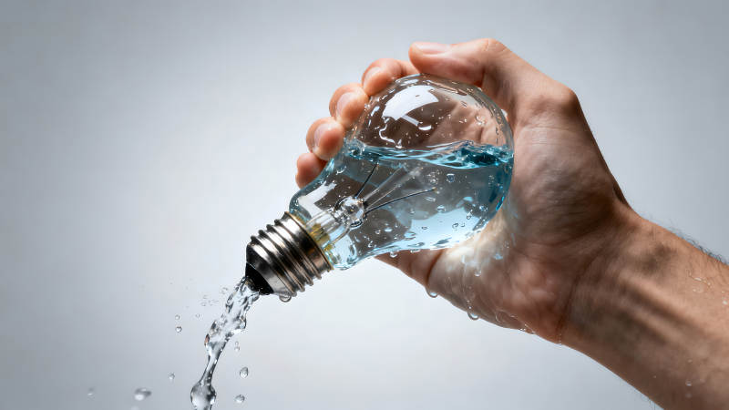 手握燈泡藍(lán)色液體傾瀉而出-圖片