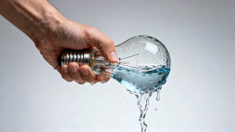 手握裝水的燈泡-圖片