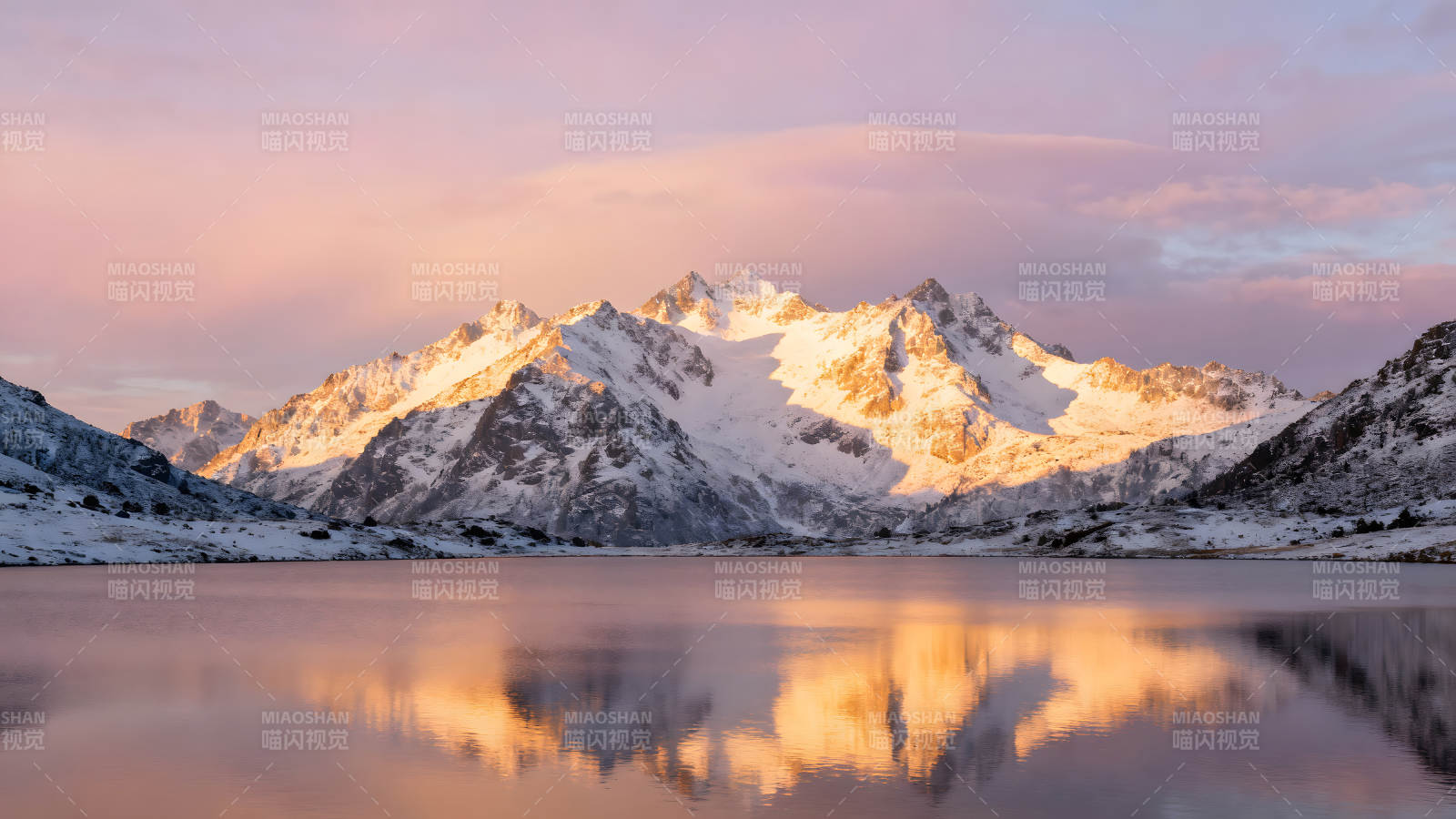 雪山湖泊日出唯美景象-图片