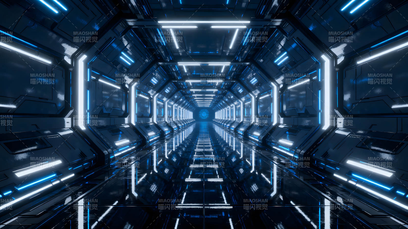未来感科幻走廊科技蓝色光线-图片