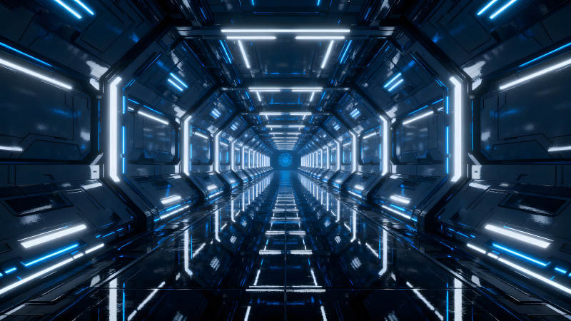 未來感科幻走廊科技藍色光線-圖片