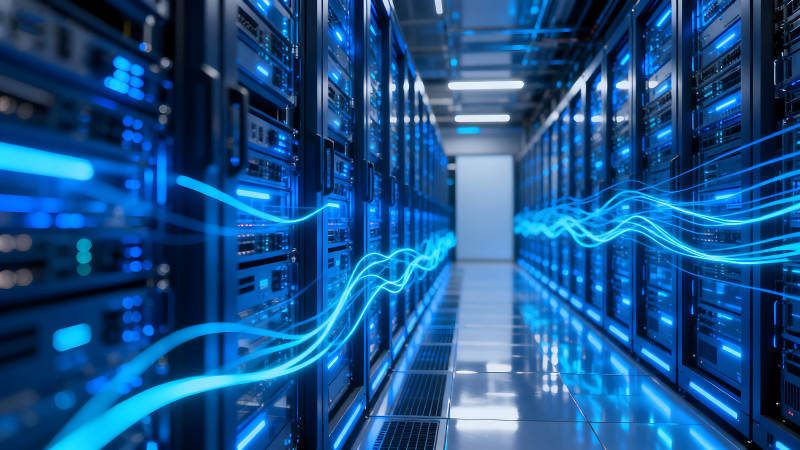 數據中心服務器藍色光線連接-圖片