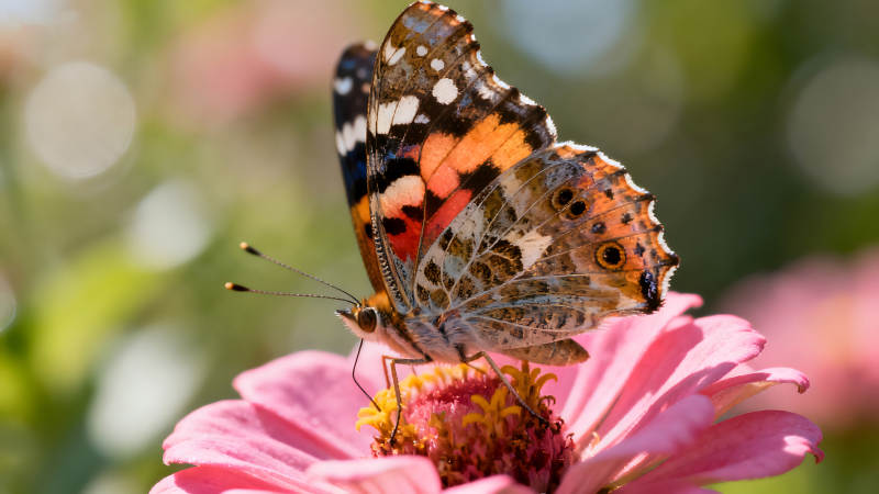 蝴蝶栖息在粉色的花朵上-图片