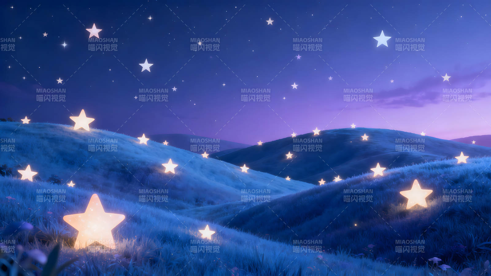 星光点缀的梦幻山丘-图片