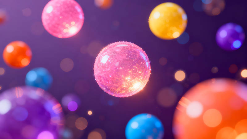 多彩氣泡懸浮于深紫色背景-圖片