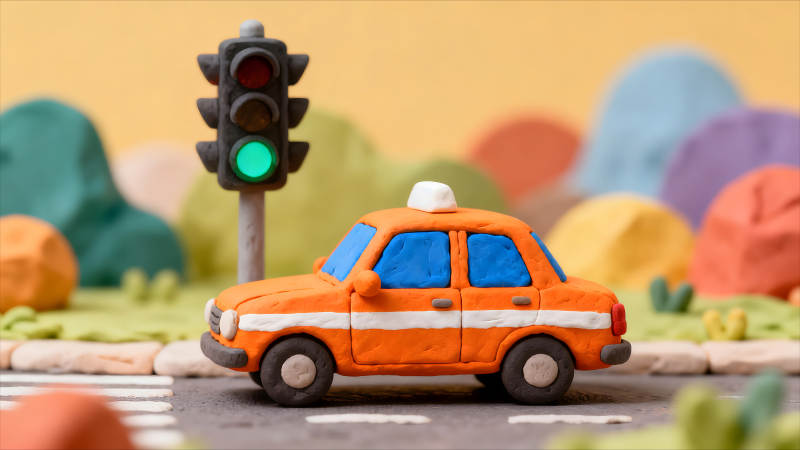 黏土制作的交通工具和场景-图片