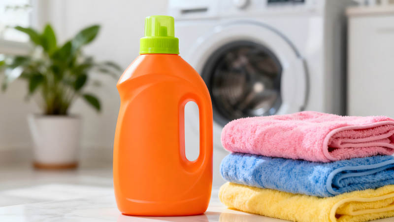 洗衣液和毛巾在洗衣房-圖片