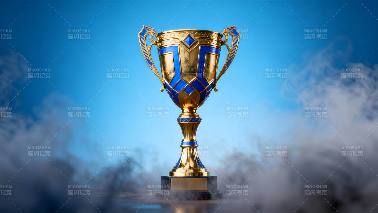 金色獎杯藍寶石鑲嵌閃耀奪目-圖片