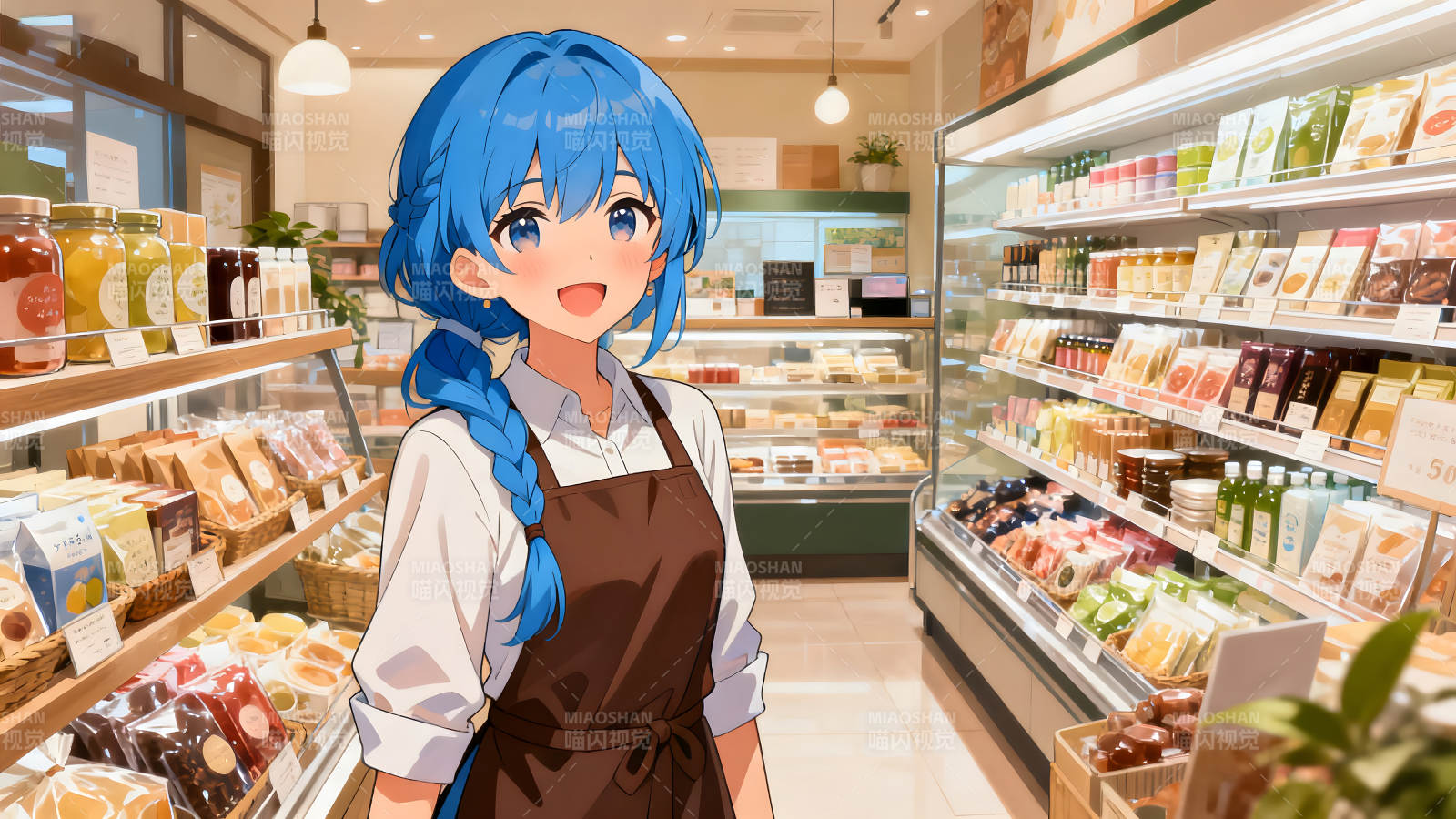 动漫女孩在商店里微笑-图片