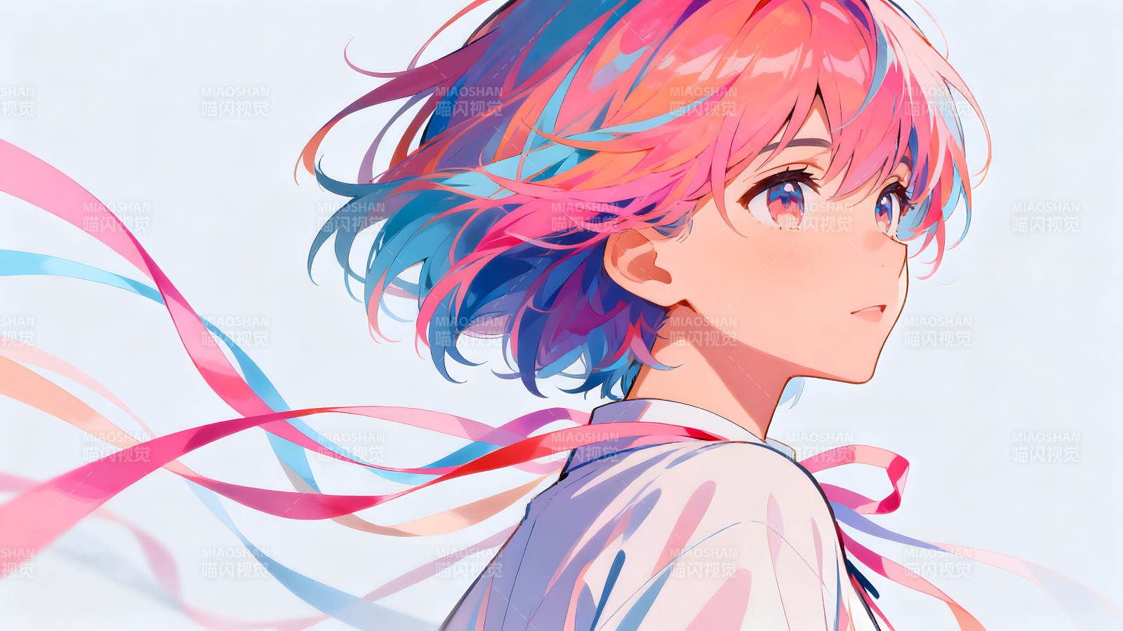 動漫少女彩色頭發(fā)眼神專注-圖片