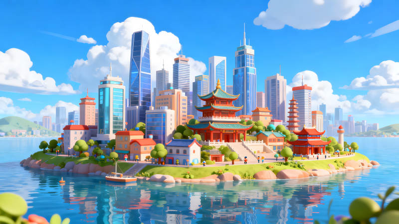 卡通城市海島風(fēng)光-圖片