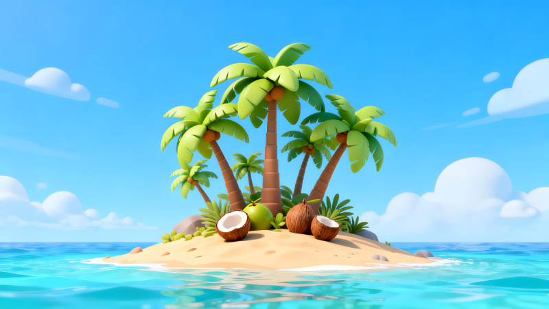 熱帶小島椰樹風(fēng)景畫-圖片