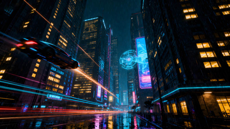 未來城市夜景賽博朋克風-圖片