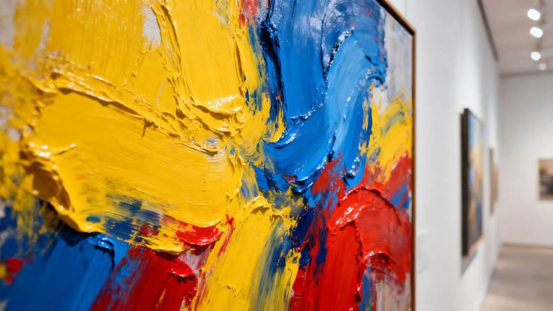 油畫色彩艷麗筆觸鮮明展廳氛圍-圖片