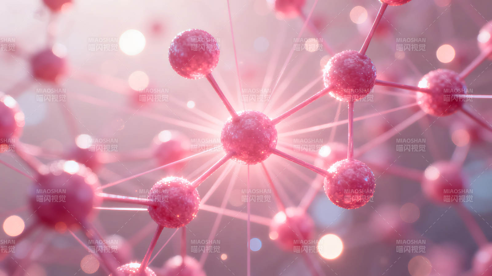 粉色分子結構圖科技感十足-圖片