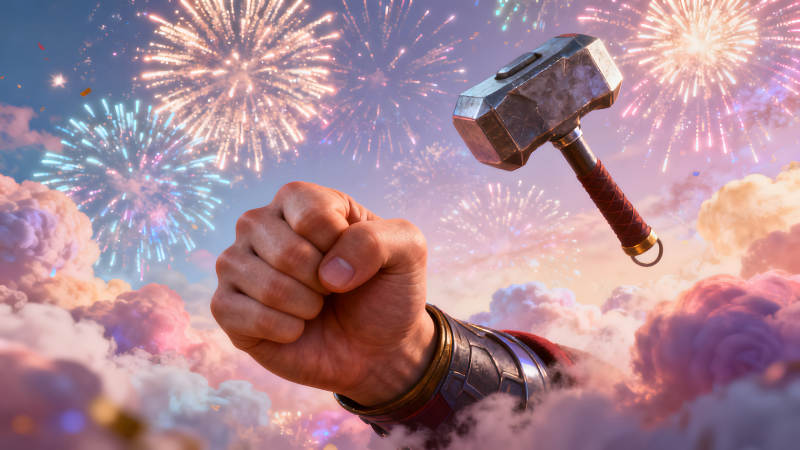 雷神与雷神之锤天空烟花场景-图片