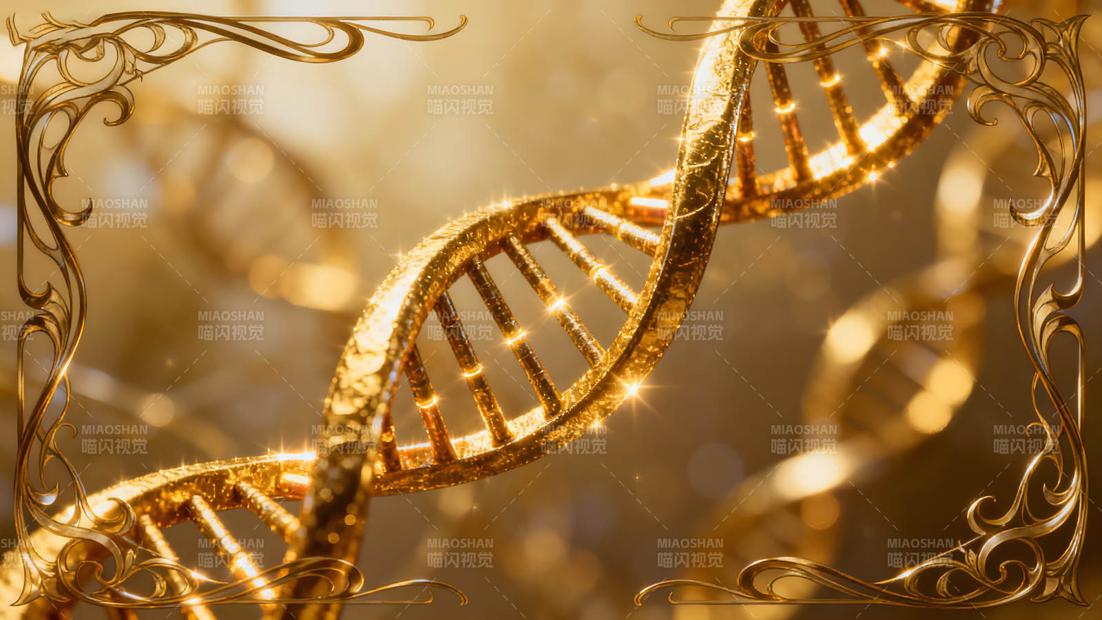 金光閃耀的DNA螺旋結(jié)構(gòu)-圖片