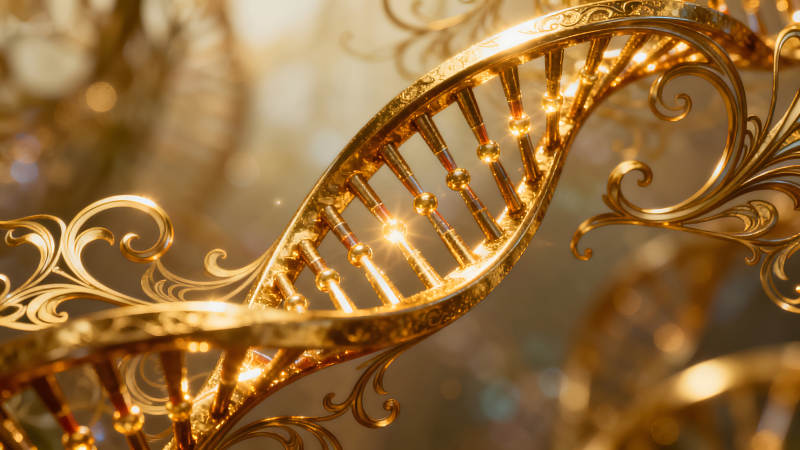 金色DNA螺旋結構華麗的裝飾藝術-圖片