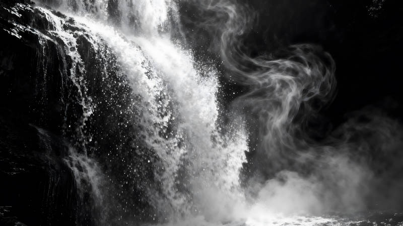 瀑布黑白影像水流沖擊畫面意境深遠(yuǎn)-圖片