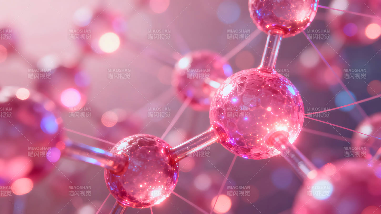 粉色分子结构抽象图耀眼光芒-图片