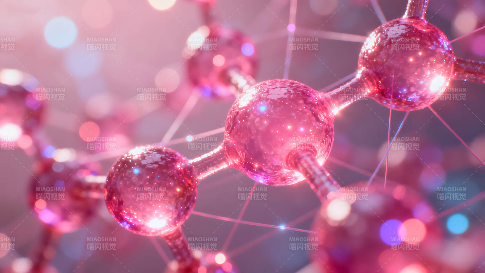 分子結構圖閃耀的粉色粒子-圖片