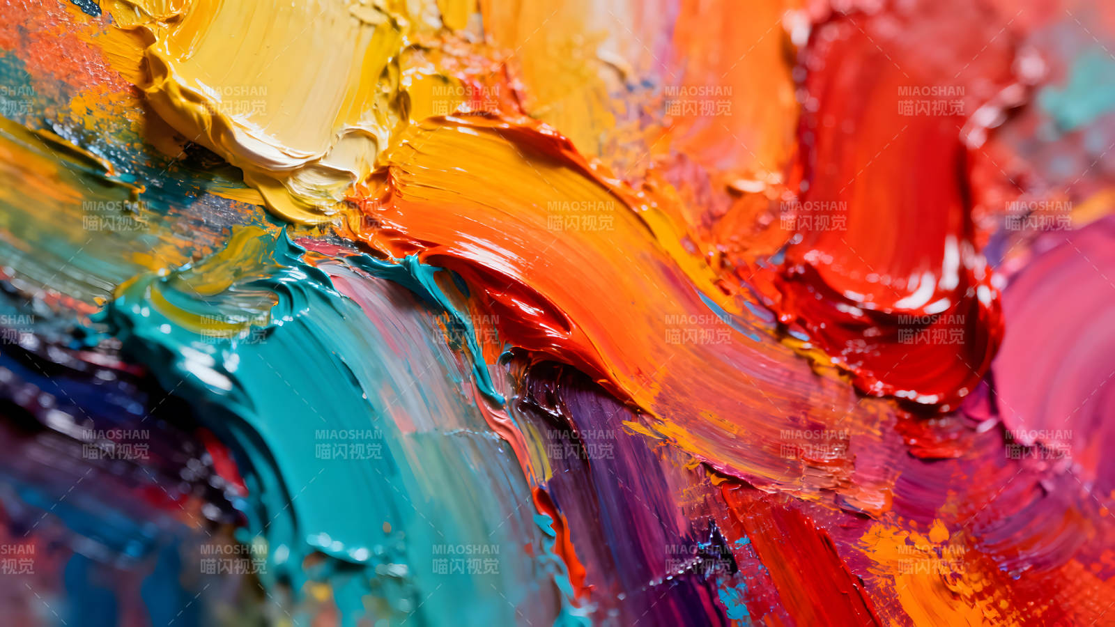 色彩鮮艷的油畫顏料紋理特寫-圖片