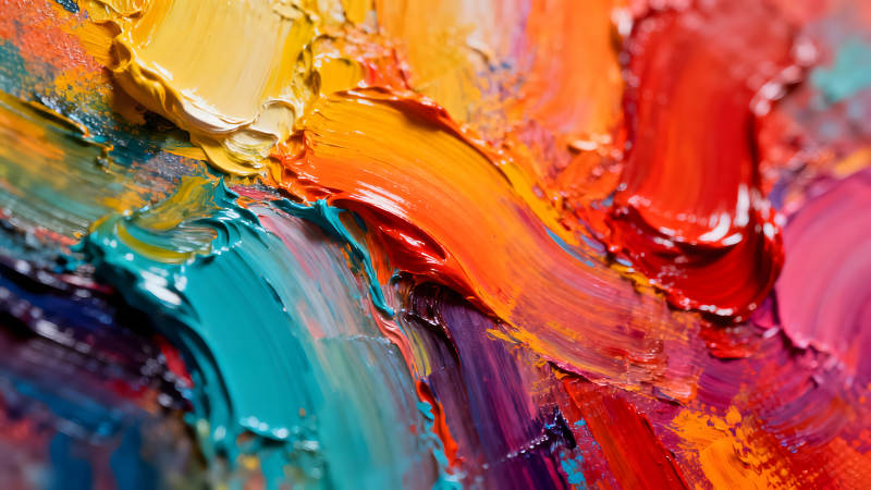 色彩鮮艷的油畫顏料紋理特寫-圖片