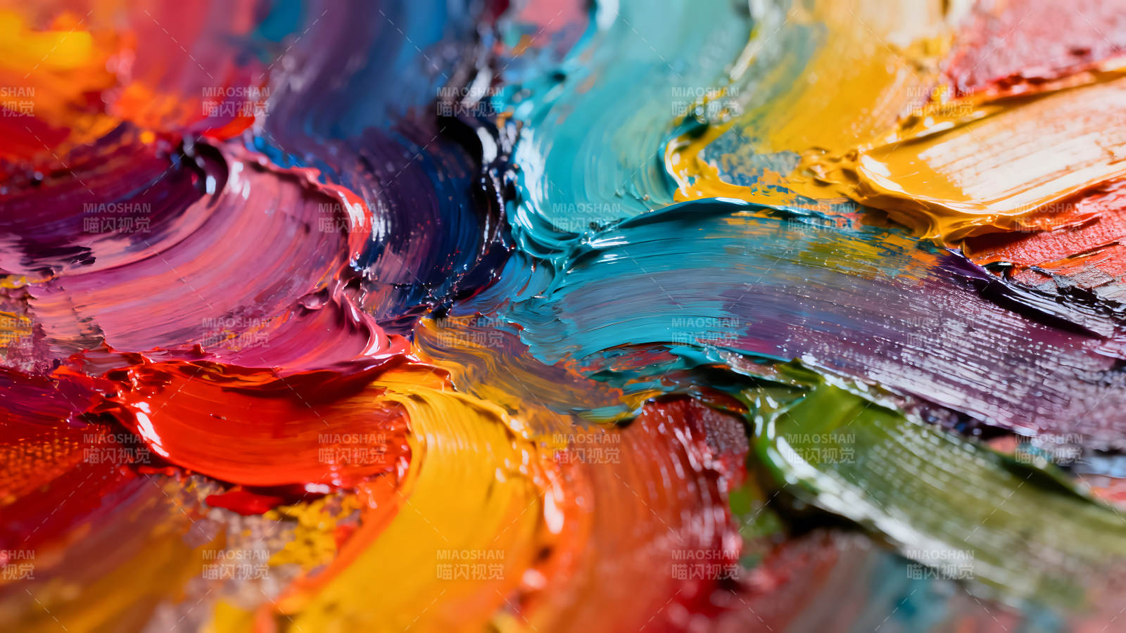 色彩斑斕的油畫特寫展現濃郁質感-圖片