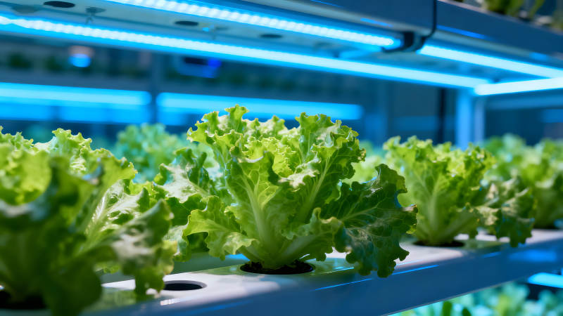 水培蔬菜生長燈下-圖片