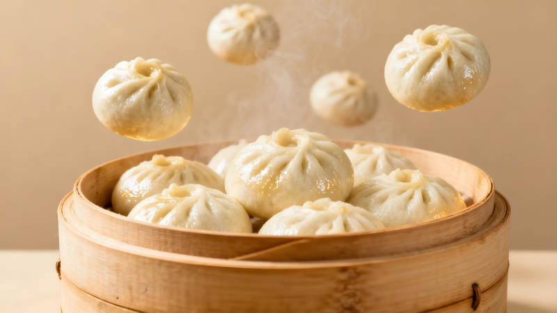 蒸籠里的美味包子-圖片