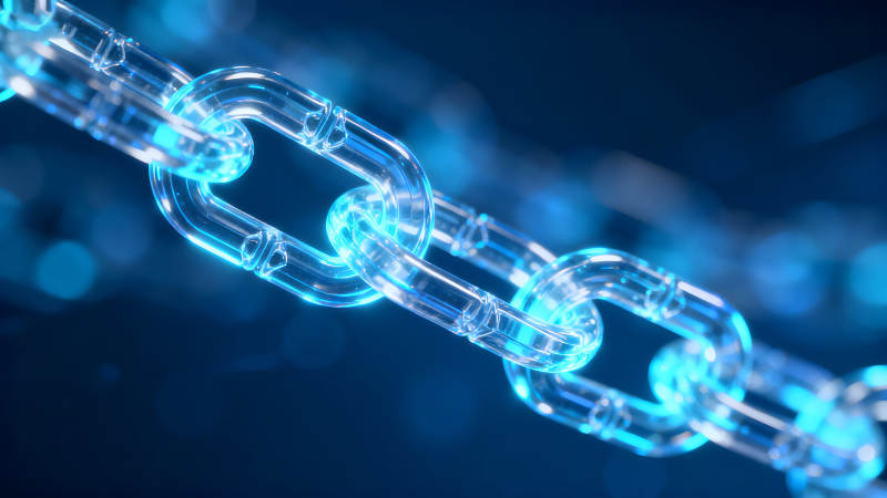藍色發光透明鏈條特寫-圖片