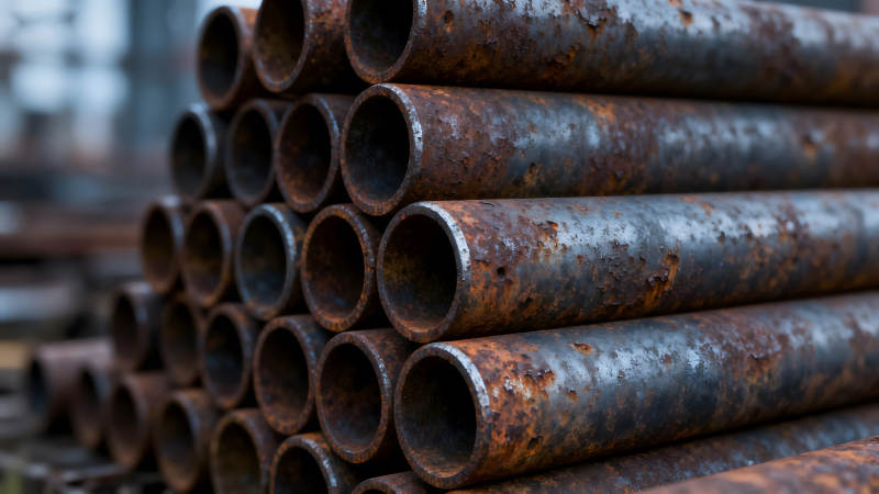 銹跡斑斑的金屬管道堆疊-圖片