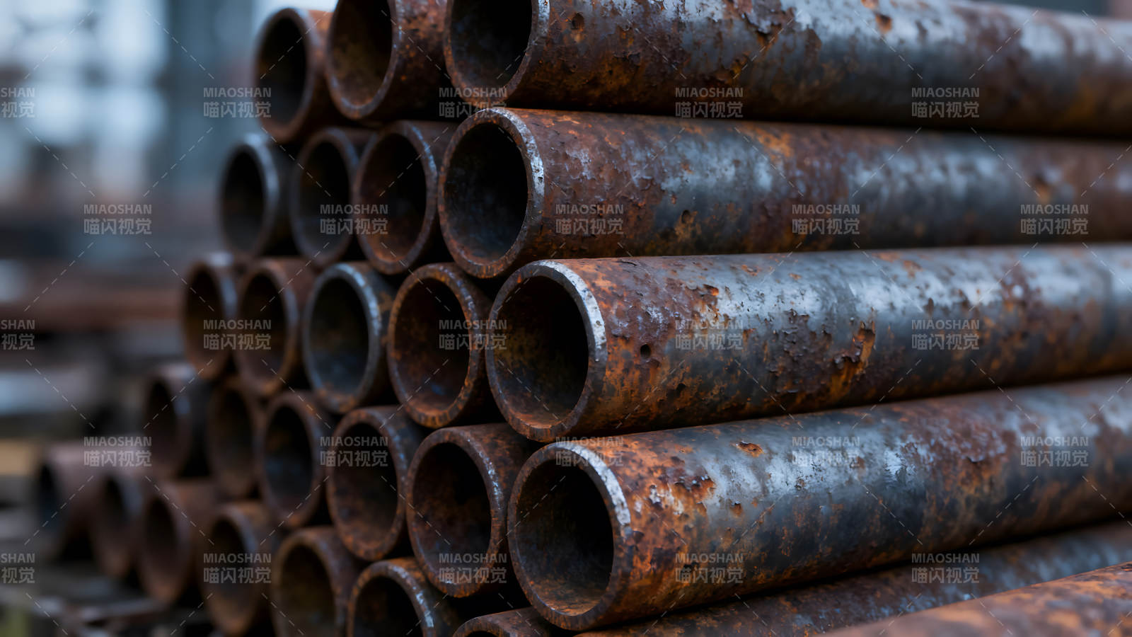 銹跡斑斑的金屬管道堆疊-圖片