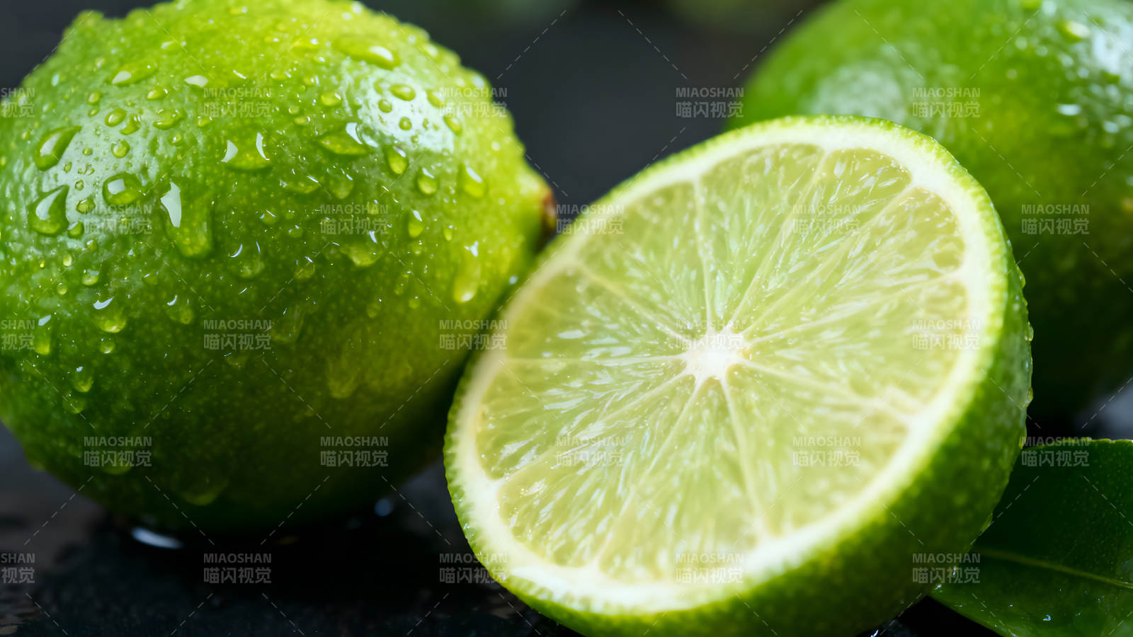 青柠特写水珠晶莹剔透-图片