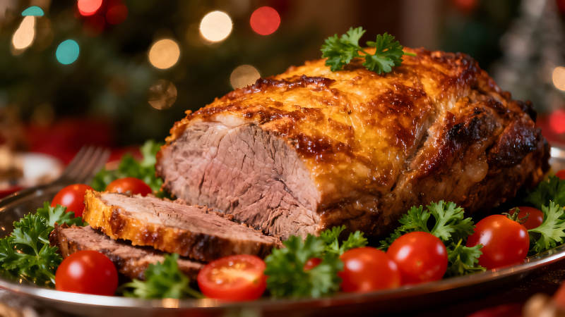 烤肉配番茄香菜节日美食-图片